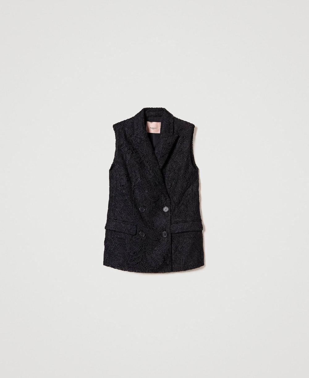 Scee by twin set Gilet doppiopetto in pizzo macramè