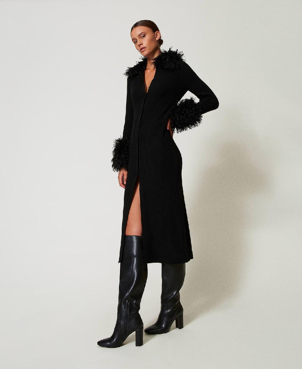 Scee by twin set Abito-cardigan lungo in misto lana e faux fur ACQUISTA ORA