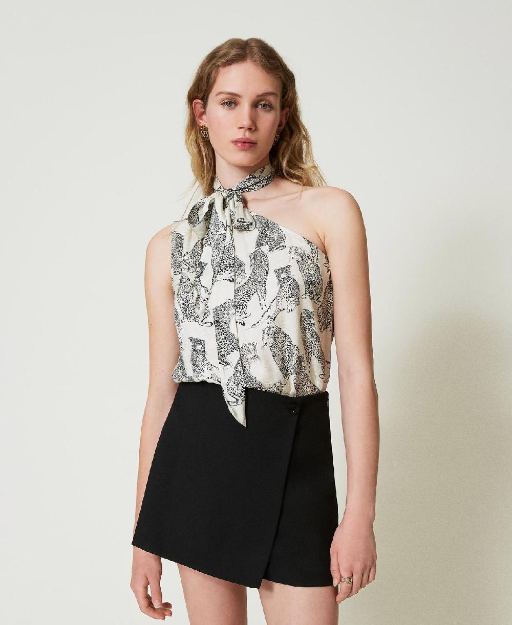 Scee by twin set Top monospalla jacquard con stampa giaguaro Ultimi due giorni