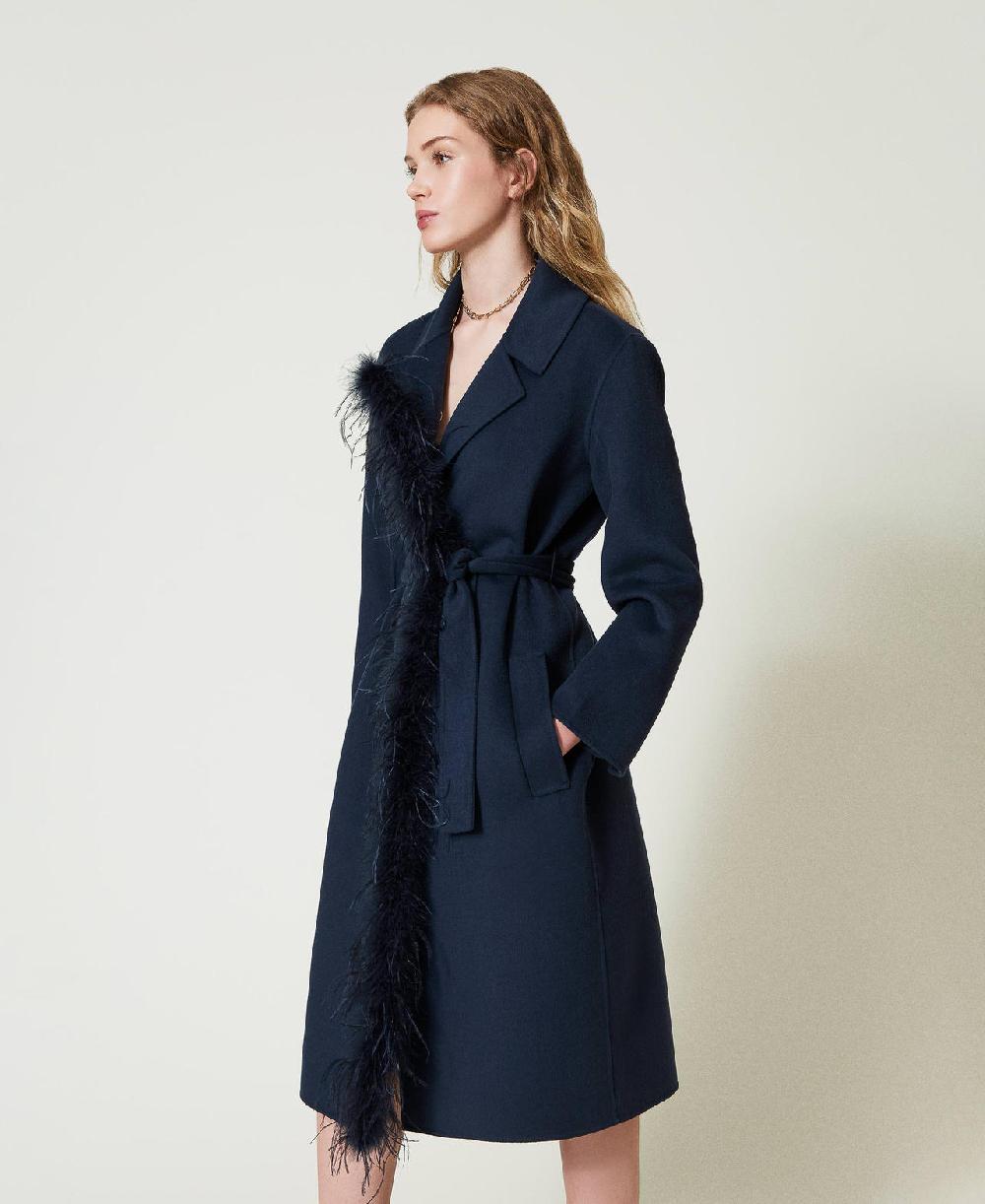 Scee by twin set Cappotto in panno double misto lana con piume Super sconto