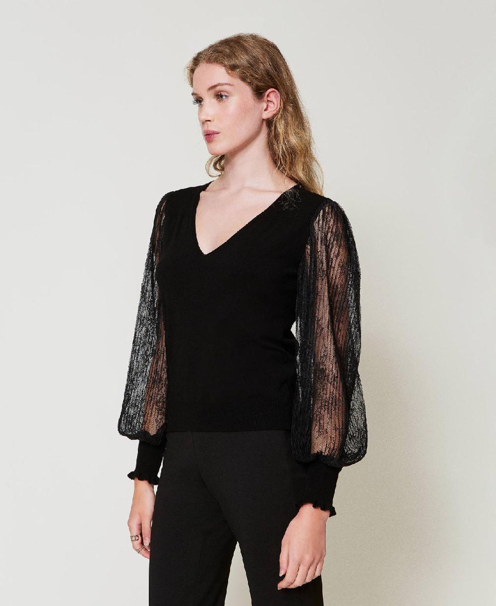 Scee by twin set Maglia doppio uso con maniche in pizzo Trasporto libero internazionale