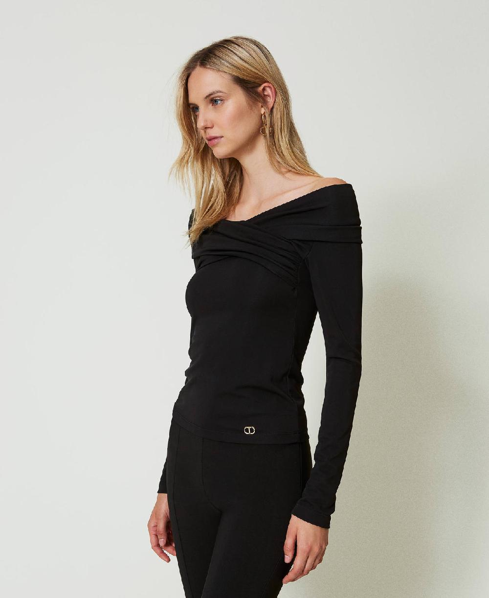 Scee by twin set Blusa con scollo arricciato Black Friday Prezzi