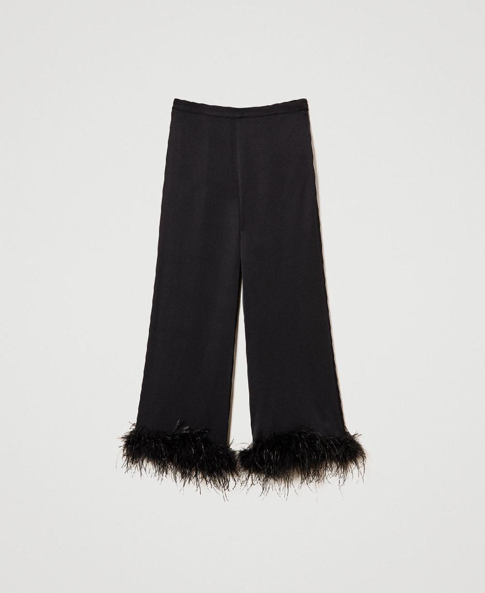 Scee by twin set Pantaloni in raso con piume Duty-free