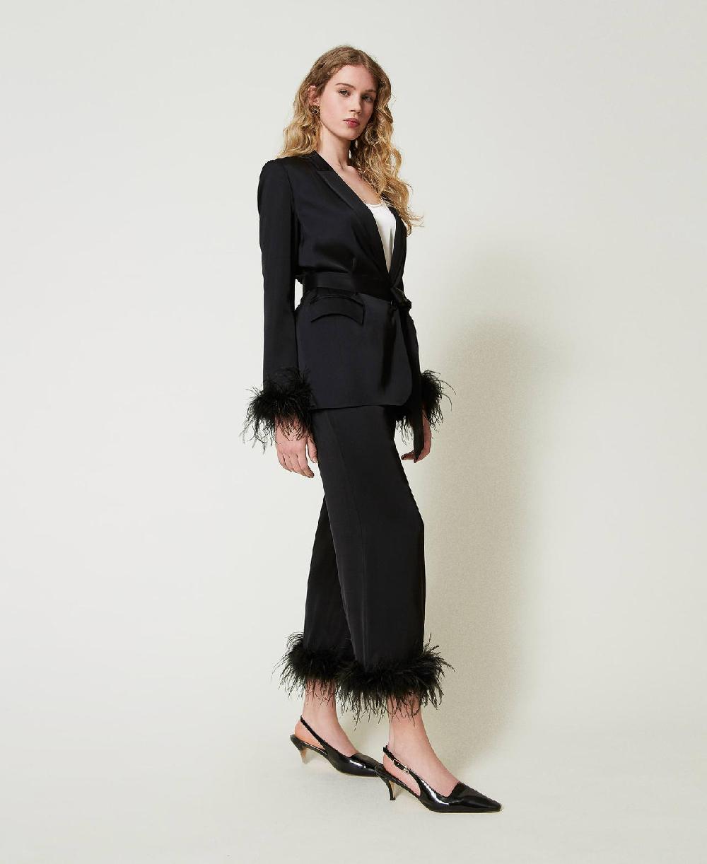 Scee by twin set Pantaloni in raso con piume Duty-free