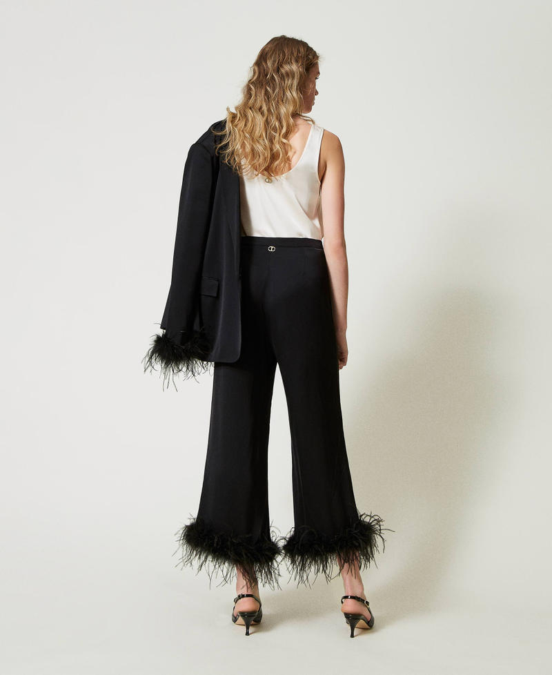Scee by twin set Pantaloni in raso con piume Duty-free