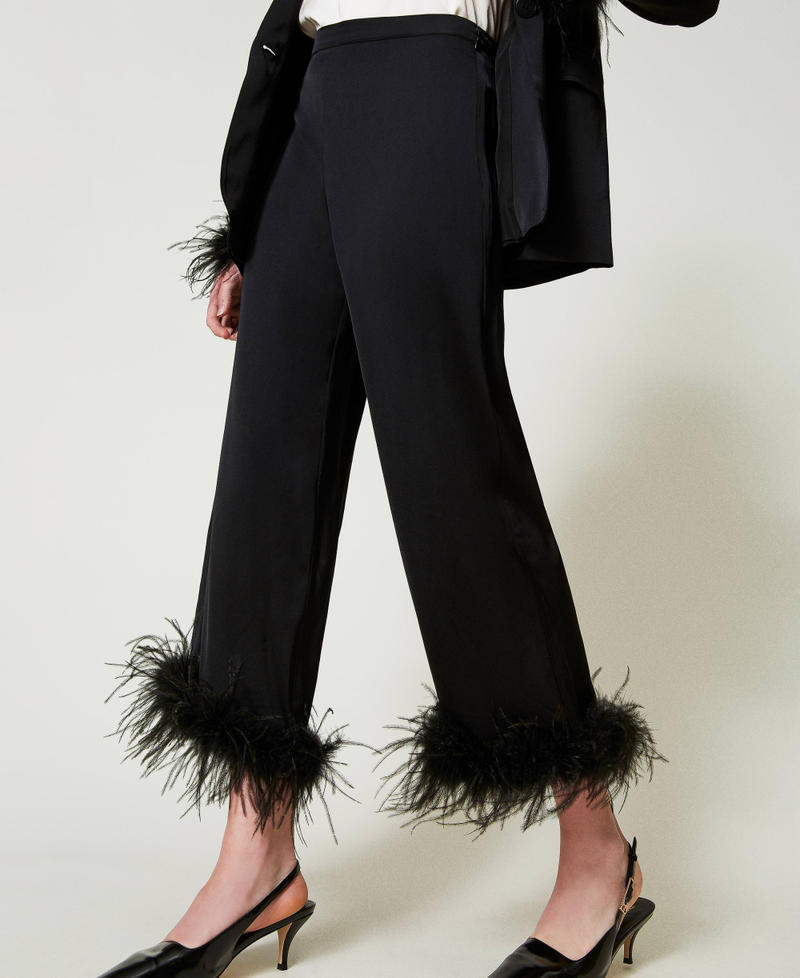 Scee by twin set Pantaloni in raso con piume Duty-free