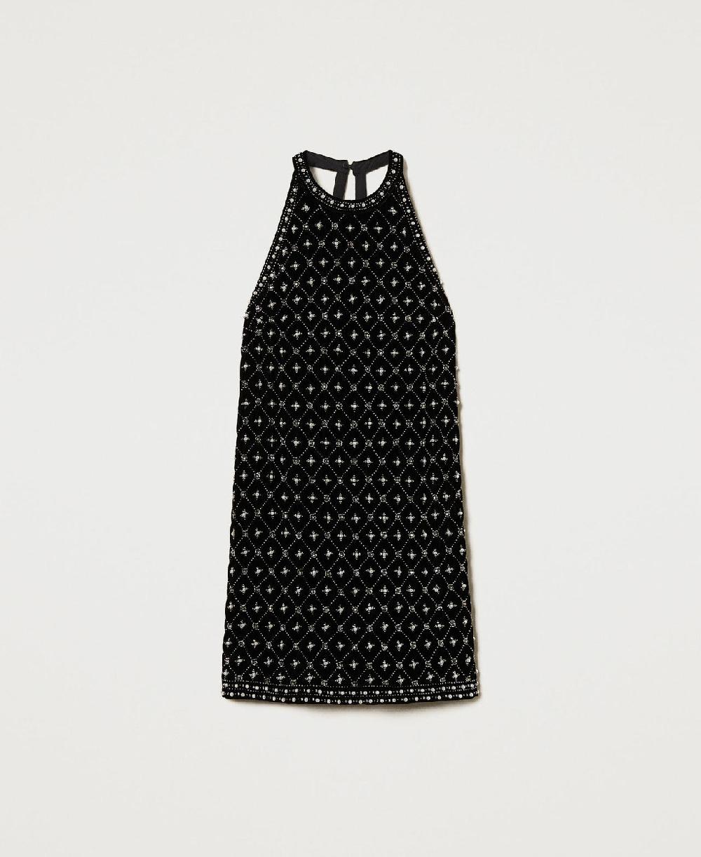 Scee by twin set Abito corto halter in velluto ricamato Negozi Online
