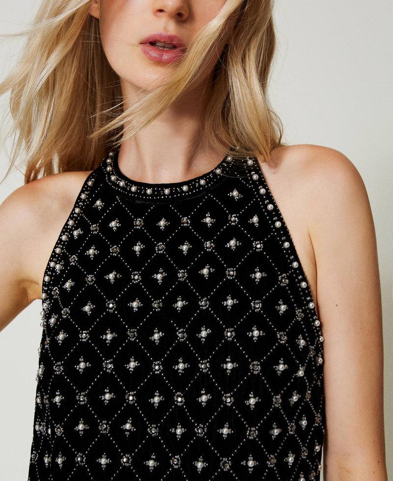 Scee by twin set Abito corto halter in velluto ricamato Negozi Online