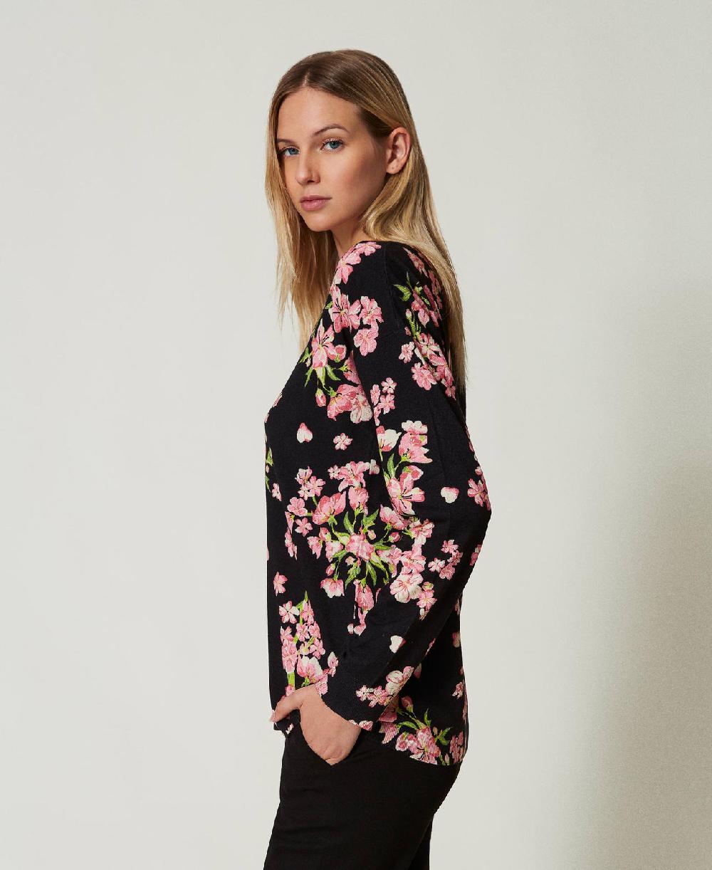 Scee by twin set Maglia con stampa a fiori e pizzo Shopping Online