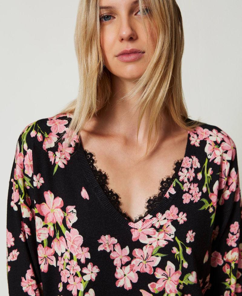 Scee by twin set Maglia con stampa a fiori e pizzo Shopping Online