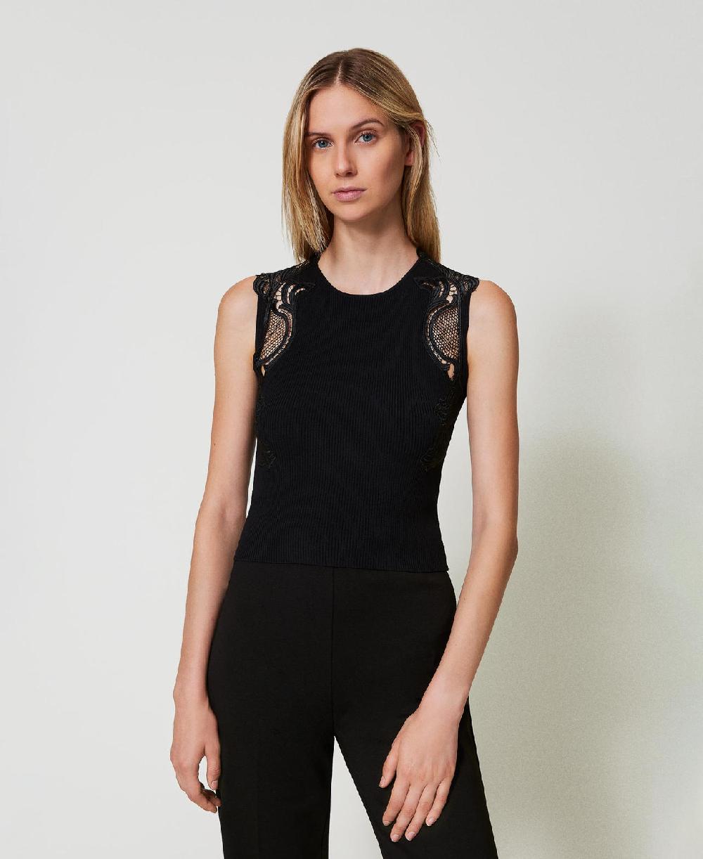 Scee by twin set Top in maglia con pizzo Prezzo Ridotto