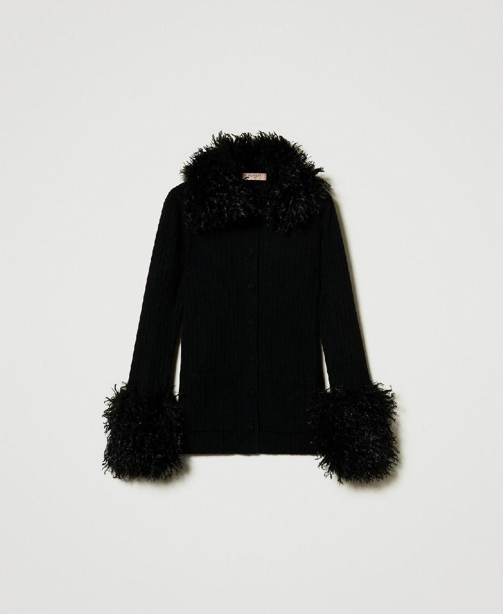 Scee by twin set Cardigan in misto lana e faux fur Sconto
