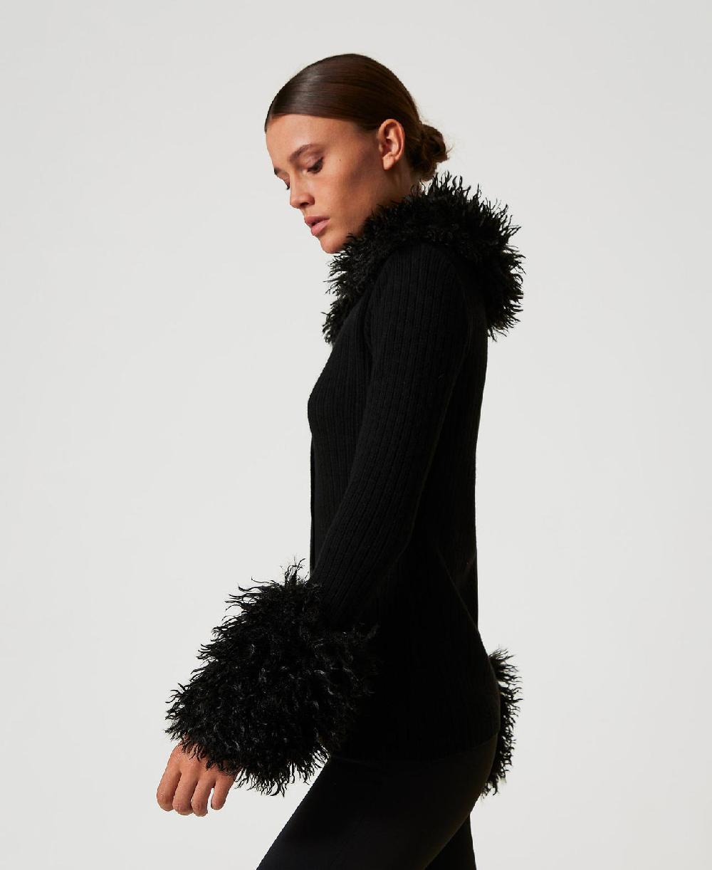 Scee by twin set Cardigan in misto lana e faux fur Sconto