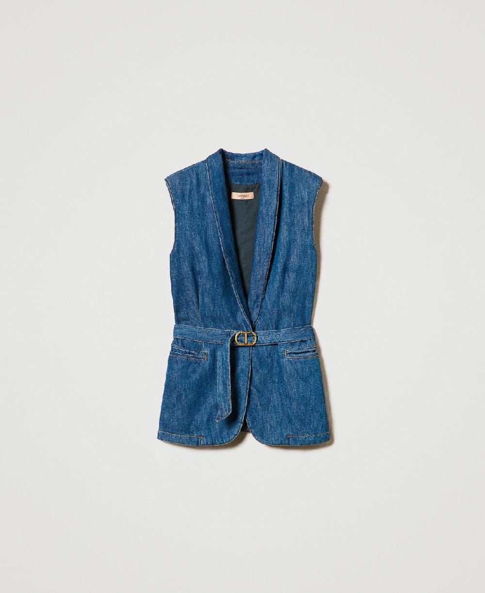 Scee by twin set Gilet in jeans con cintura Offerta
