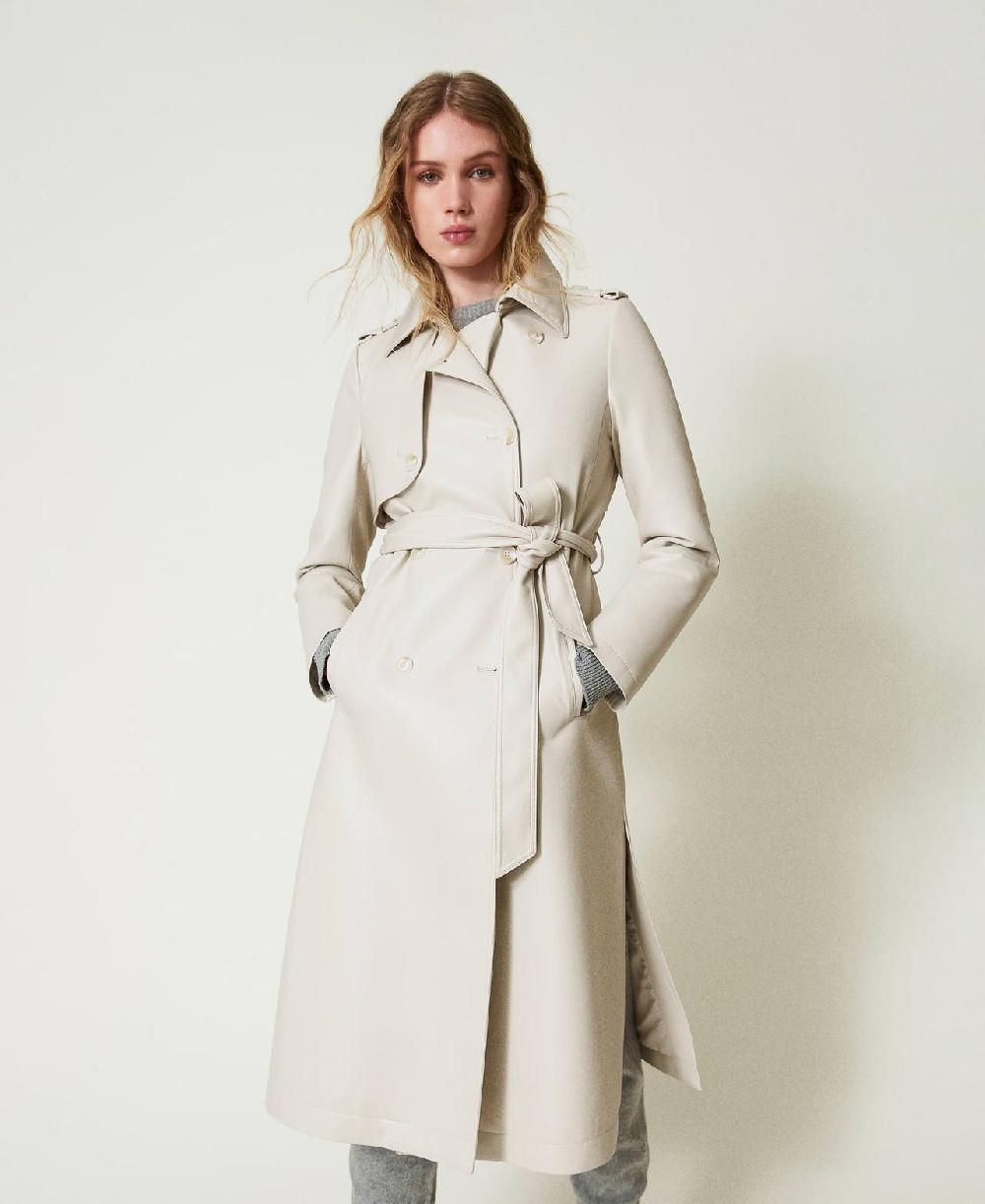 Scee by twin set Trench lungo spalmato con cintura In Vendita