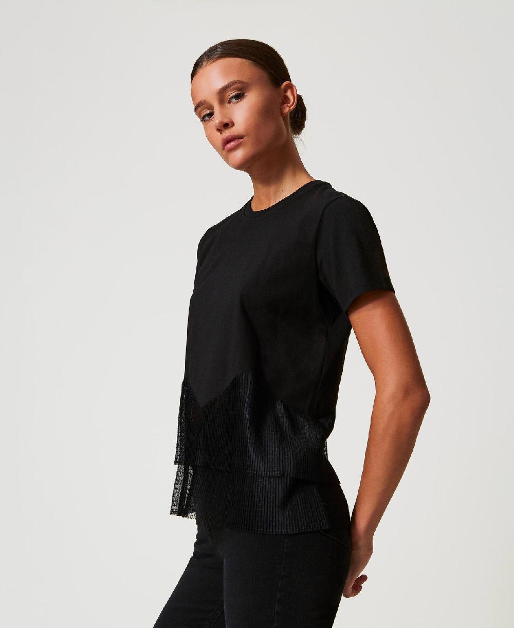 Scee by twin set T-shirt con balze in tulle Vendite stagionali