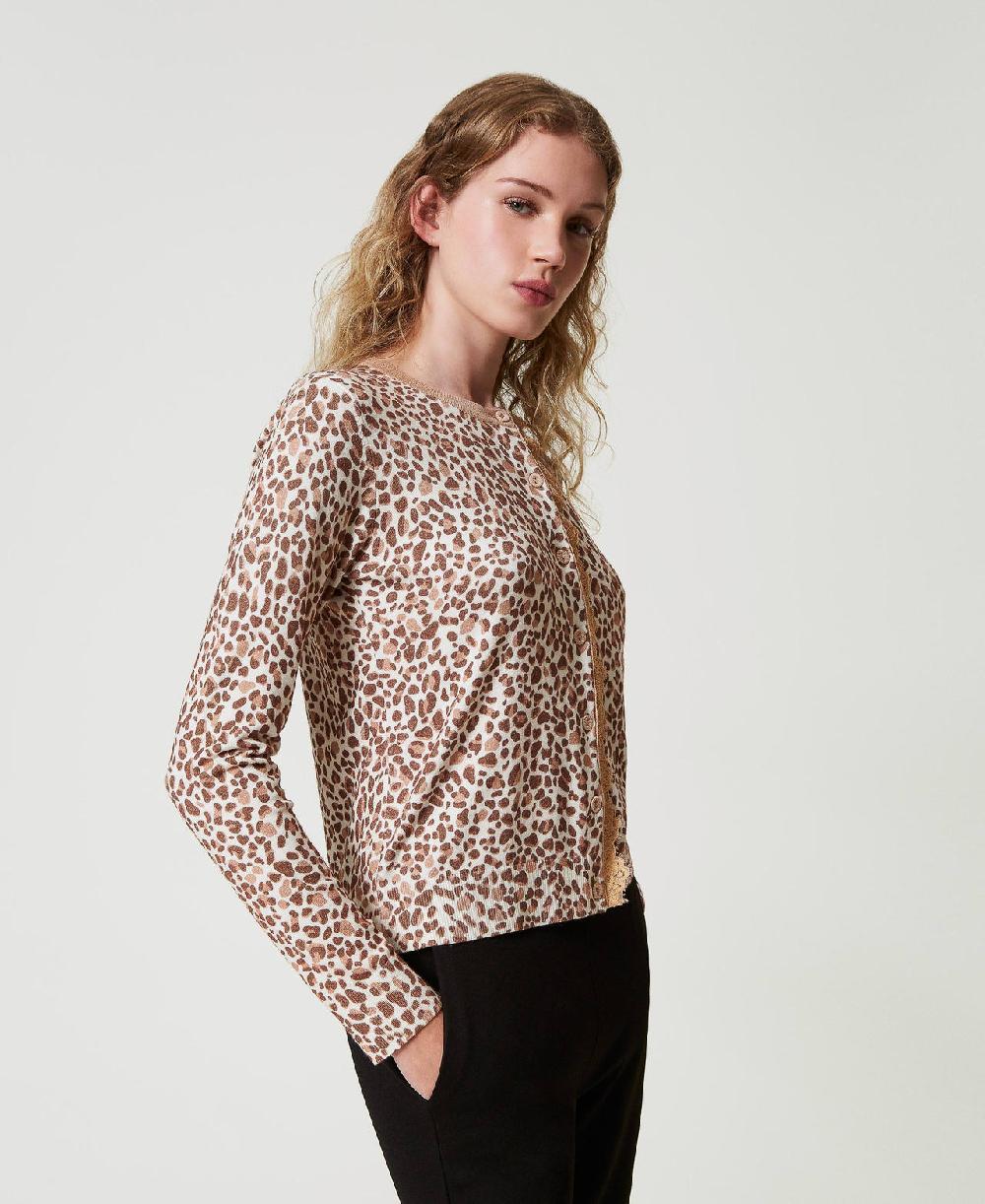 Scee by twin set Cardigan in maglia con stampa e pizzo Vendita calda