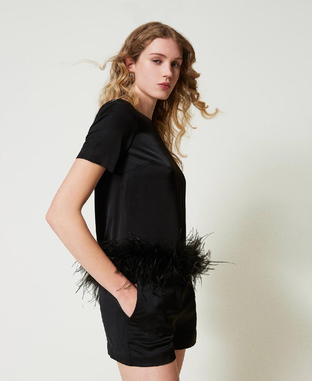 Scee by twin set Blusa in raso con piume Bestseller