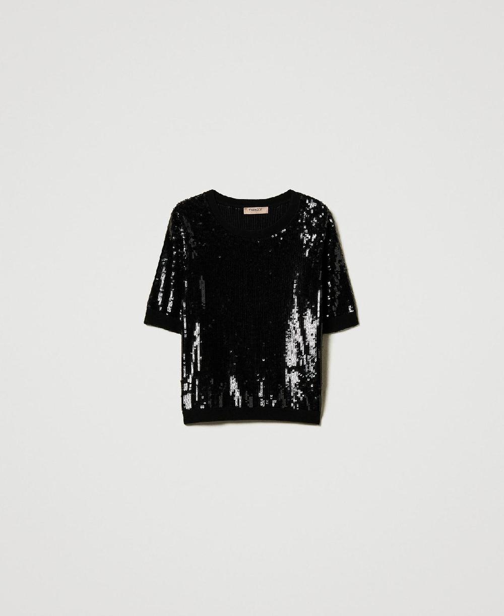 Scee by twin set Maglia con ricamo in full paillettes Offerte stagionali
