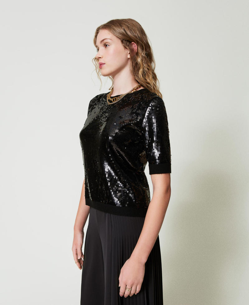 Scee by twin set Maglia con ricamo in full paillettes Offerte stagionali