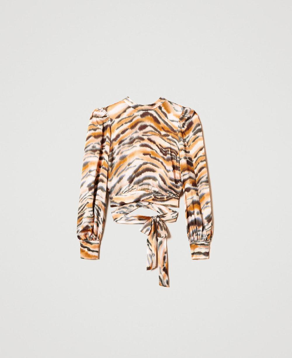 Scee by twin set Blusa cropped in raso animalier Offerte giornaliere