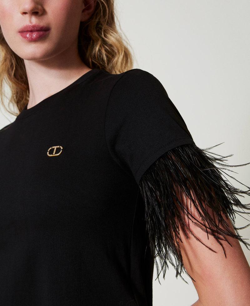 Scee by twin set T-shirt con logo Oval T e piume Enormi risparmi