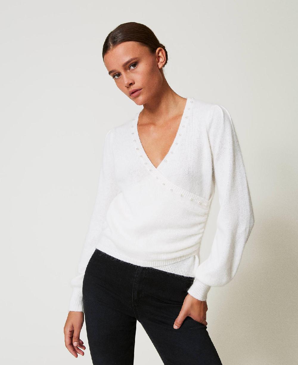 Scee by twin set Maglia in misto angora con perle Sconti VIP