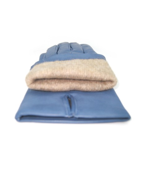 Sermoneta Gloves Guanto in Capretto 2bt con 3 cordoni fod. cashmere Denim Italy