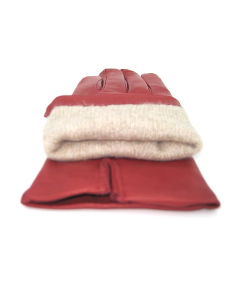 Sermoneta Gloves Guanto in Capretto 2bt con 3 cordoni fod. cashmere Vino Rosso Italia