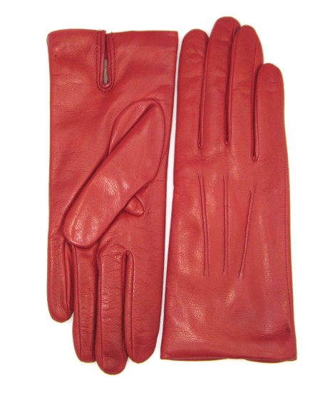 Sermoneta Gloves Guanto in Capretto 2bt con 3 cordoni fod. cashmere Rosso scuro Nuovo