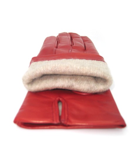 Sermoneta Gloves Guanto in Capretto 2bt con 3 cordoni fod. cashmere Rosso scuro Nuovo