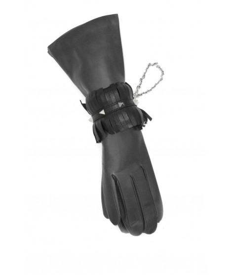Sermoneta Gloves Bracciale in Nappa con frange e borchie piramidali Nero/borchia oro Vendita