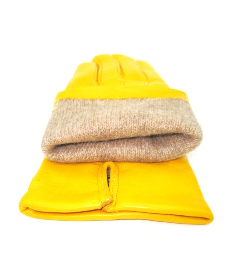 Sermoneta Gloves Guanto in Capretto 2bt con 3 cordoni fod. cashmere Giallo Promozione