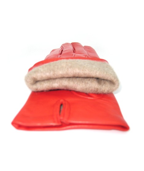 Sermoneta Gloves Guanto in Capretto 2bt con 3 cordoni fod. cashmere Rosso Pezzi Unici