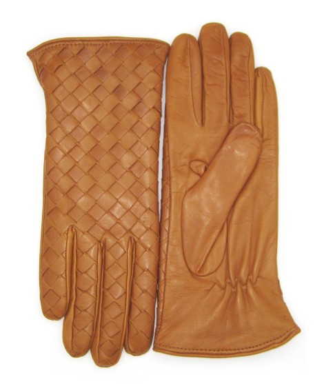 Sermoneta Gloves Guanto in Nappa Intrecciato fodera cashmere Tan Prezzo Ridotto