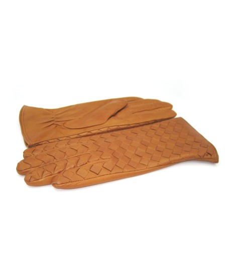 Sermoneta Gloves Guanto in Nappa Intrecciato fodera cashmere Tan Prezzo Ridotto