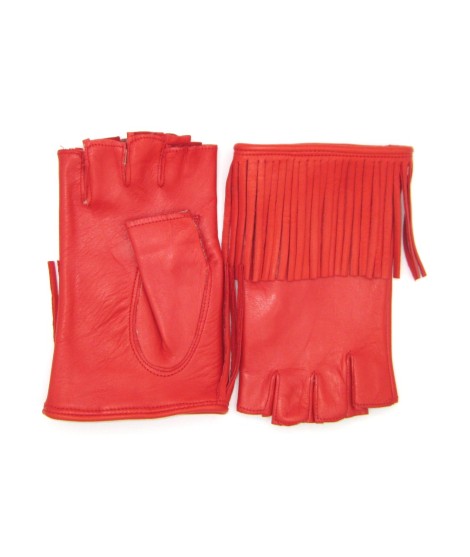 Sermoneta Gloves Guanto in Nappa 1/2 dita con Frange foderato seta Rosso Convenienza