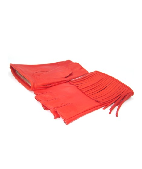 Sermoneta Gloves Guanto in Nappa 1/2 dita con Frange foderato seta Rosso Convenienza