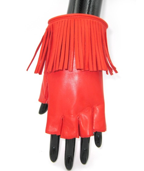 Sermoneta Gloves Guanto in Nappa 1/2 dita con Frange foderato seta Rosso Convenienza