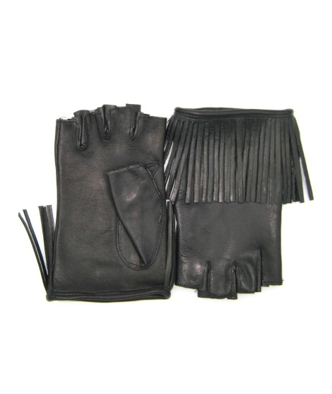 Sermoneta Gloves Guanto in Nappa 1/2 dita con Frange foderato seta Nero Novità