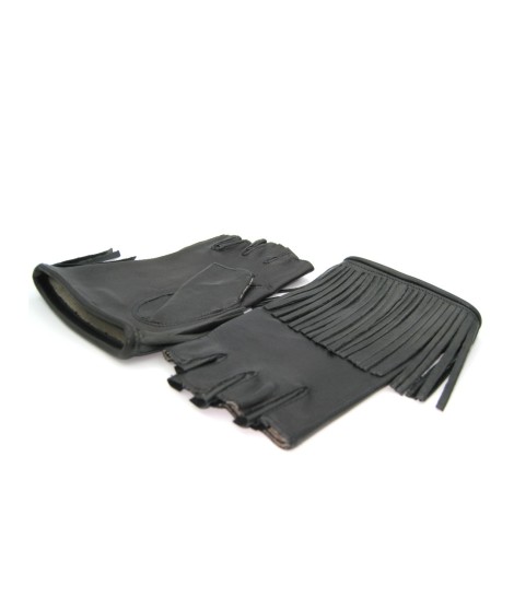 Sermoneta Gloves Guanto in Nappa 1/2 dita con Frange foderato seta Nero Novità