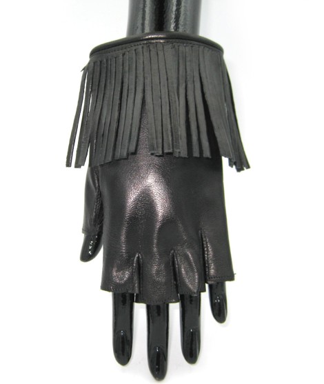 Sermoneta Gloves Guanto in Nappa 1/2 dita con Frange foderato seta Nero Novità