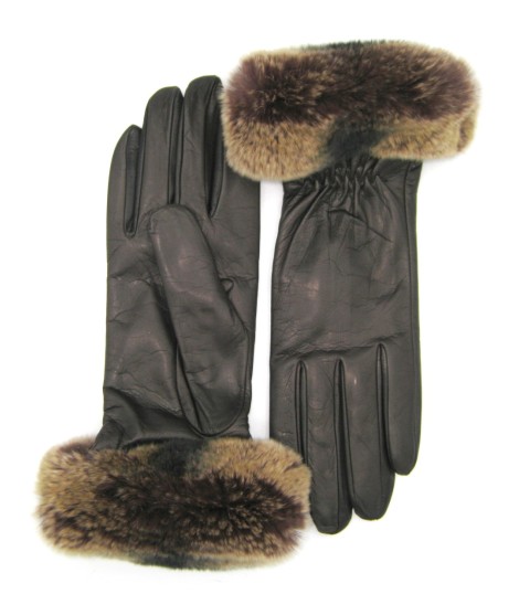 Sermoneta Gloves Guanto in Nappa con bordo Rex foderato cashmere T.Moro Presa