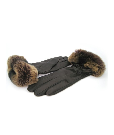 Sermoneta Gloves Guanto in Nappa con bordo Rex foderato cashmere T.Moro Presa