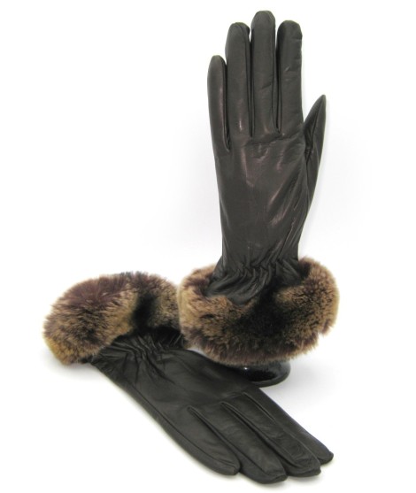 Sermoneta Gloves Guanto in Nappa con bordo Rex foderato cashmere T.Moro Presa