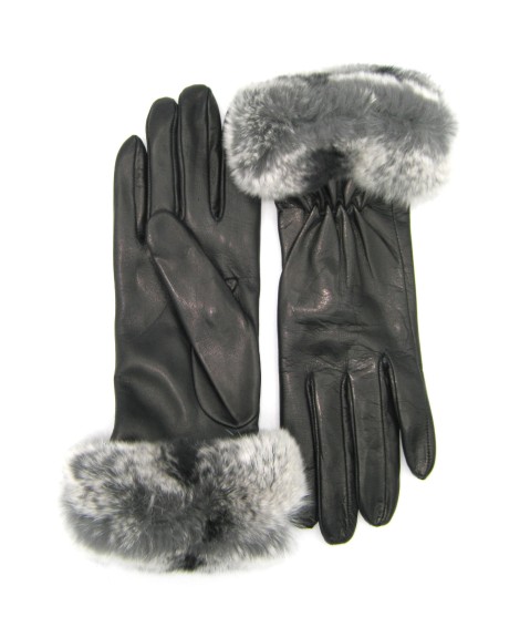 Sermoneta Gloves Guanto in Nappa con bordo Rex foderato cashmere Nero Sconto