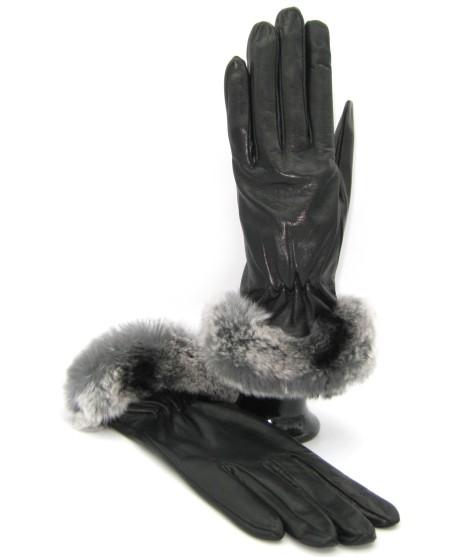 Sermoneta Gloves Guanto in Nappa con bordo Rex foderato cashmere Nero Sconto