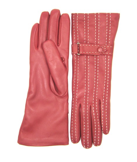 Sermoneta Gloves Guanto in Nappa 4bt con Impunture e Cinturino Rosso scuro/Panna Offerta