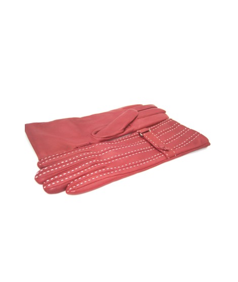 Sermoneta Gloves Guanto in Nappa 4bt con Impunture e Cinturino Rosso scuro/Panna Offerta