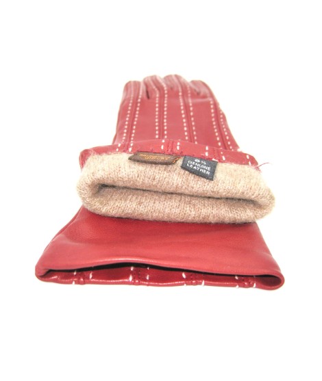 Sermoneta Gloves Guanto in Nappa 4bt con Impunture e Cinturino Rosso scuro/Panna Offerta